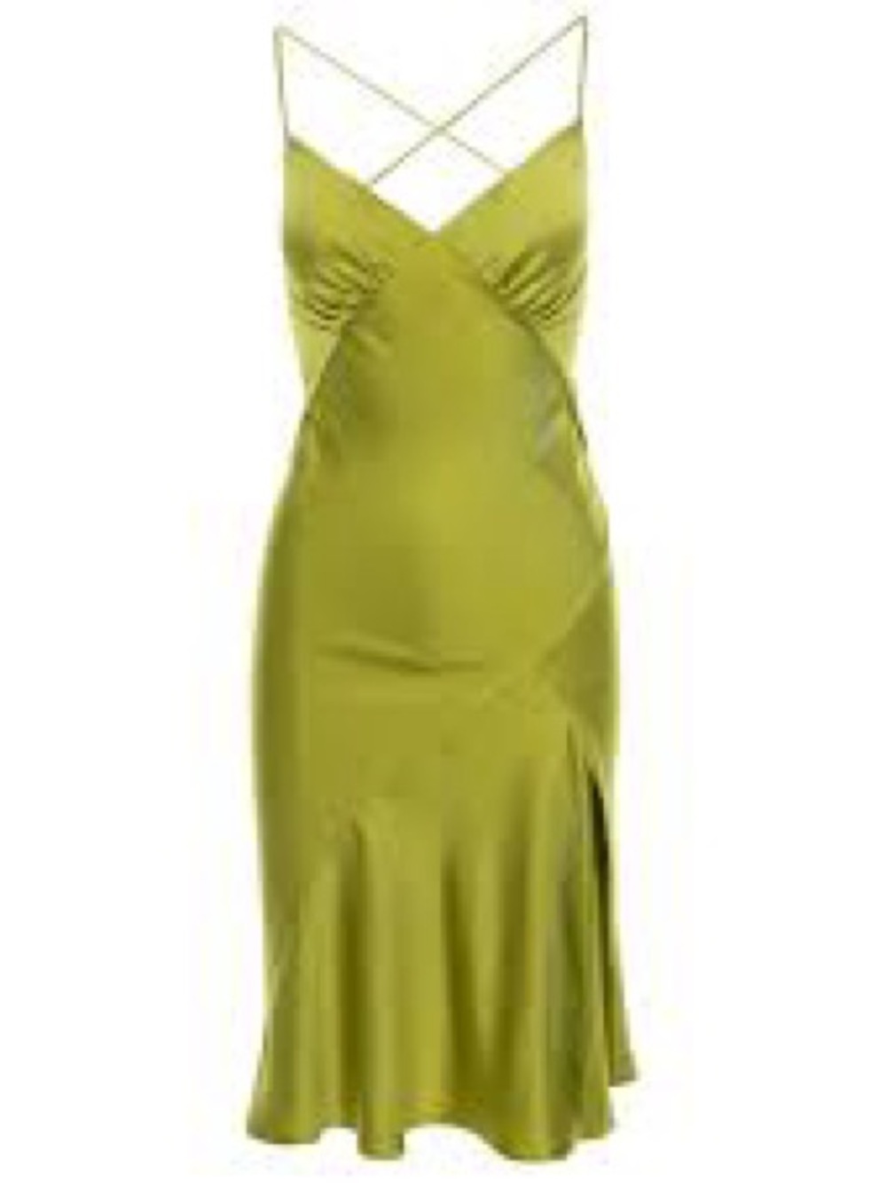 Satin Lime Green Midi Slip Dress with Crisscross Straps